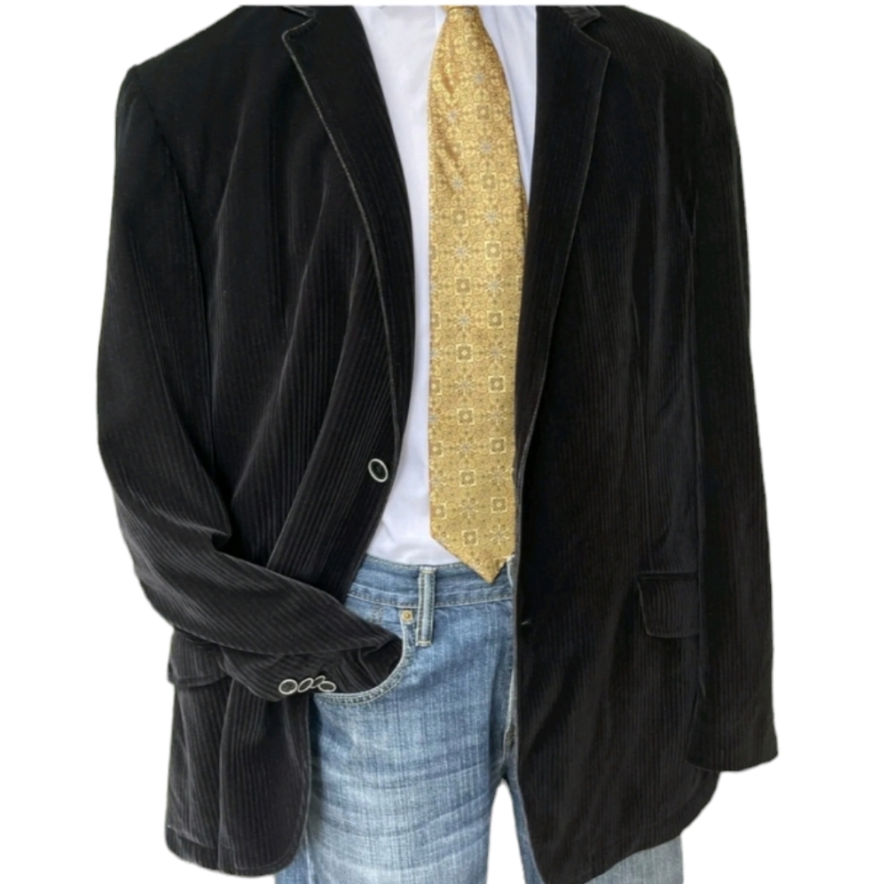 Andrew Fezza Mens Black Corduroy Blazer Sz 44 L